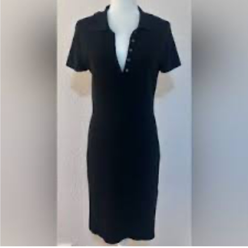 BCBGMaxAzria Bodycon Polo Dress Stretch Knit Buttons Chocolate Brown Medium M